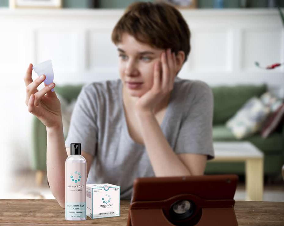 Menarche Silicone Menstrual Cup Large and cup wash